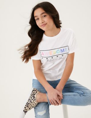 

Girls M&S Collection Pure Cotton Awesome Energy Slogan T-Shirt (6-16 Yrs) - Cream Mix, Cream Mix