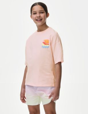 M&S Girls Pure Cotton Palm Springs Graphic T-Shirt (6-16 Yrs) - 11-12 - Pink, Pink