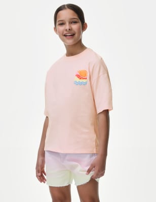 

M&S Collection T-Shirt aus reiner Baumwolle mit Palm-Springs-Grafik (6-16 J.) - Pink, Pink