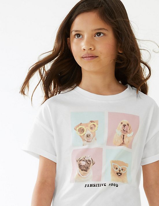 T-Shirt aus reiner Baumwolle mit Hundemuster (6–16 J.)