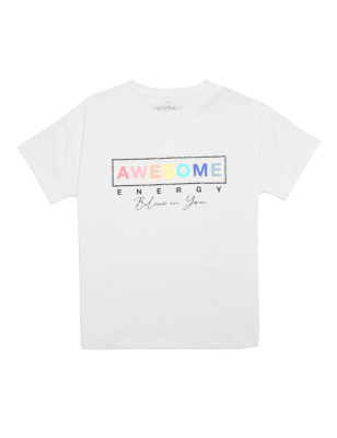 

Girls M&S Collection Pure Cotton Awesome Energy Slogan T-Shirt (6-16 Yrs) - White, White