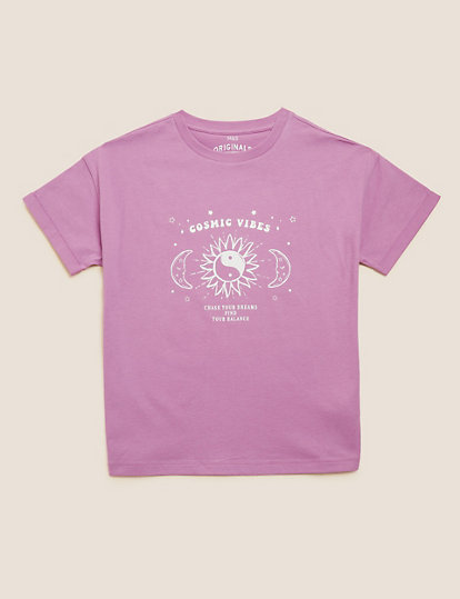 Pure Cotton Cosmic Vibes Slogan T-Shirt (6-16 Yrs)