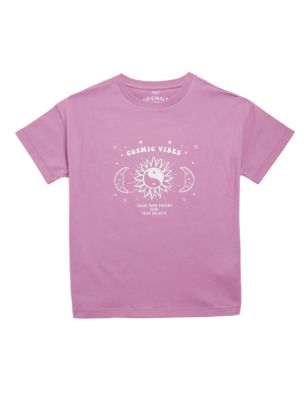 

Girls M&S Collection Pure Cotton Cosmic Vibes Slogan T-Shirt (6-16 Yrs) - Purple, Purple
