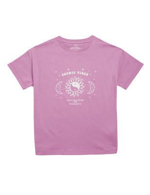 

Girls M&S Collection Pure Cotton Cosmic Vibes Slogan T-Shirt (6-16 Yrs) - Purple, Purple