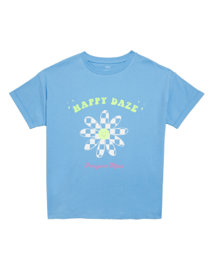 

Girls M&S Collection Pure Cotton Happy Daze Slogan T-Shirt (6-16 Yrs) - Blue, Blue