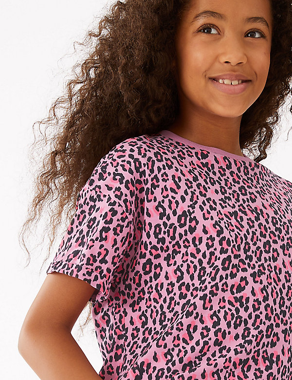 T-Shirt aus reiner Baumwolle mit Leopardenmuster (6–16 Jahre)