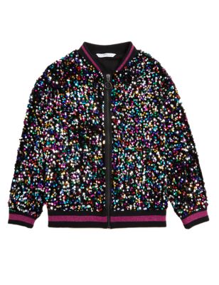 

Girls M&S Collection Sequin Bomber Jacket (6-16 Yrs) - Black Mix, Black Mix