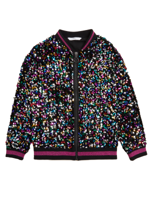 

Girls M&S Collection Sequin Bomber Jacket (6-16 Yrs) - Black Mix, Black Mix