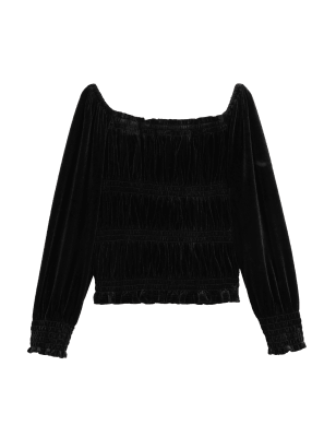 

M&S Collection Top fruncido de terciopelo (6-16 años) - Black, Black