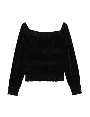 

Girls M&S Collection Velvet Shirred Top (6-16 Yrs) - Black, Black