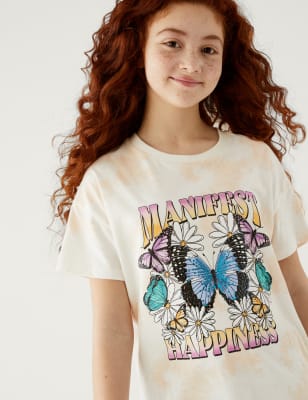 

M&S Collection Camiseta 100% algodón de espacio teñido de mariposa (6-16 años) - Ivory, Ivory