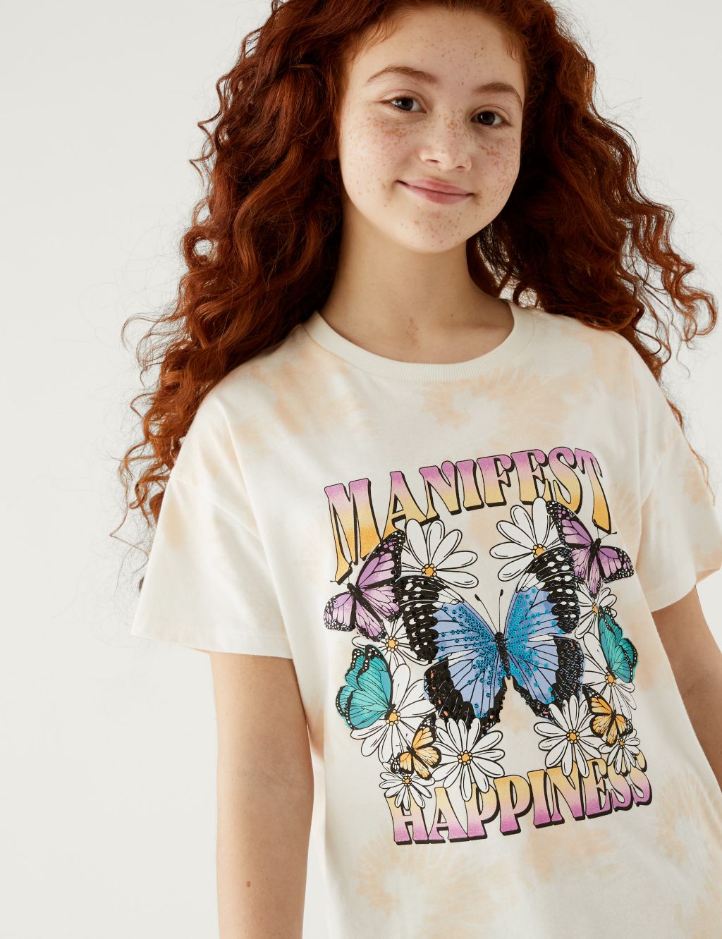 Pure Cotton Tie Dye Butterfly T-Shirt (6-16 Yrs) image 1