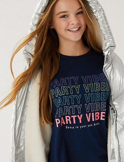 Pure Cotton Party Vibes Slogan T-Shirt