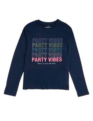 

Girls M&S Collection Pure Cotton Party Vibes Slogan T-Shirt (6-16 Yrs) - Navy, Navy