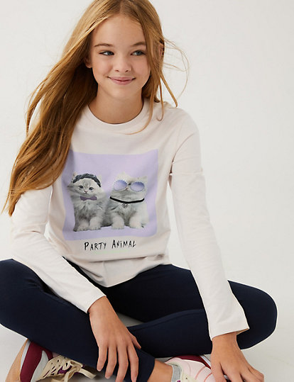 Pure Cotton Cat Print T-Shirt