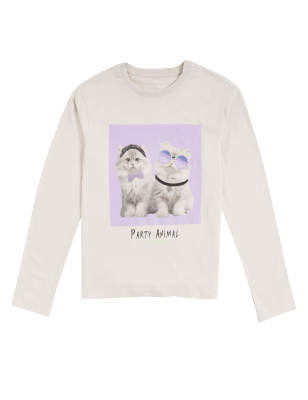 

Girls M&S Collection Pure Cotton Cat Print T-Shirt (6-16 Yrs) - Cream, Cream