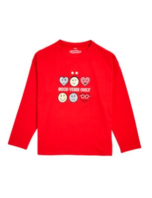 Girls M&S Collection Pure Cotton Slogan Top (6-16 Yrs) - Red