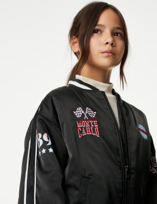 

Girls,Unisex,Boys M&S Collection Satin Badge Bomber Jacket (6-16 Yrs) - Charcoal, Charcoal