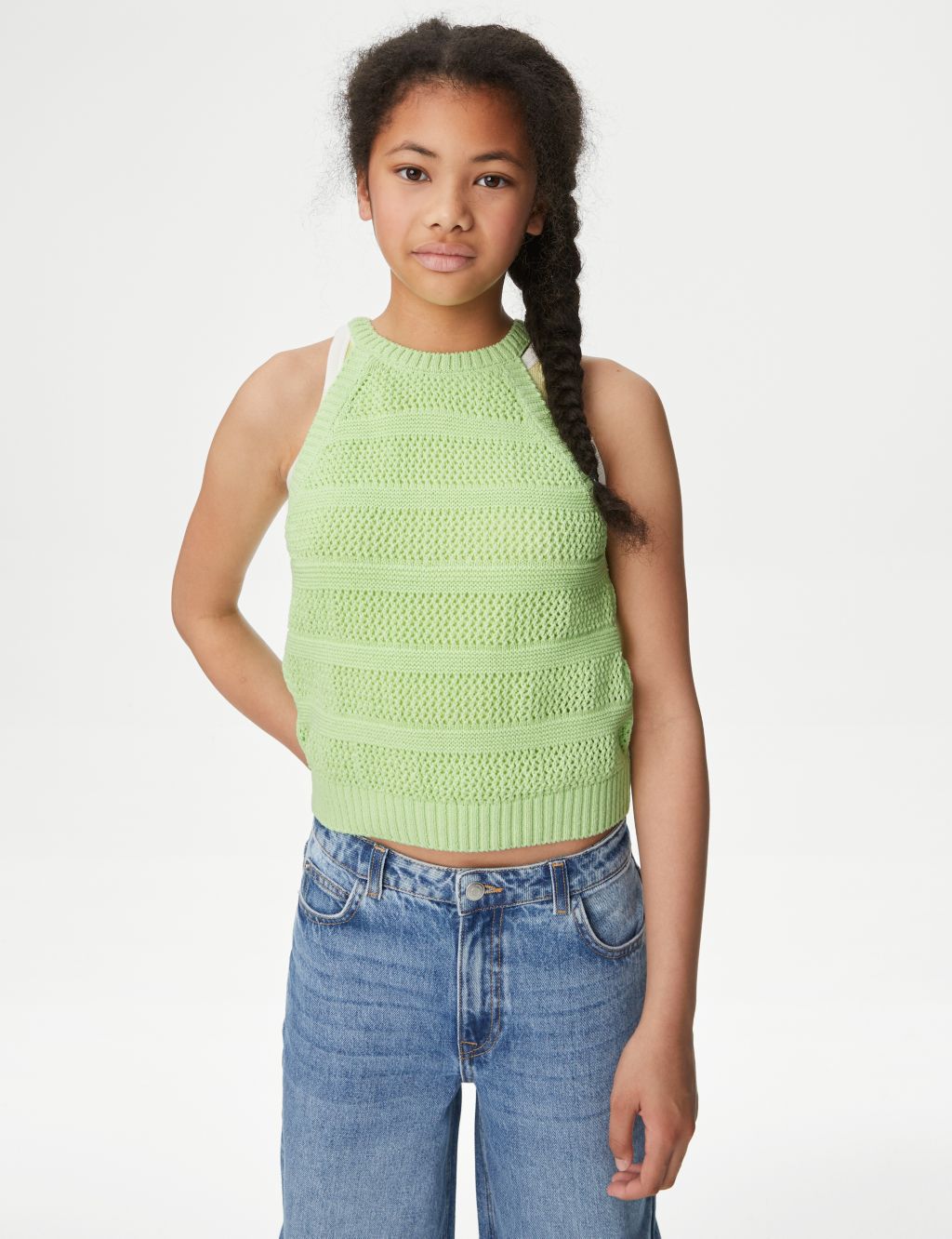 Cotton Blend Crochet Knitted Vest (6-16 Yrs)