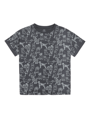 

M&S Collection Camiseta 100% algodón con diseño de perro (6-16 años) - Charcoal, Charcoal