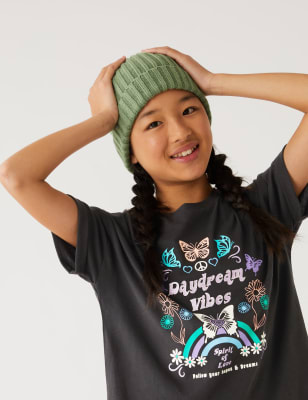 

M&S Collection T-Shirt aus reiner Baumwolle mit glitzerndem Schmetterlingsmotiv (6-16 J.) - Charcoal, Charcoal