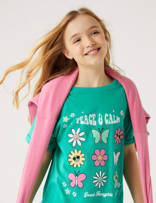 

Girls M&S Collection Pure Cotton Slogan T-Shirt (6-16 Yrs) - Green, Green