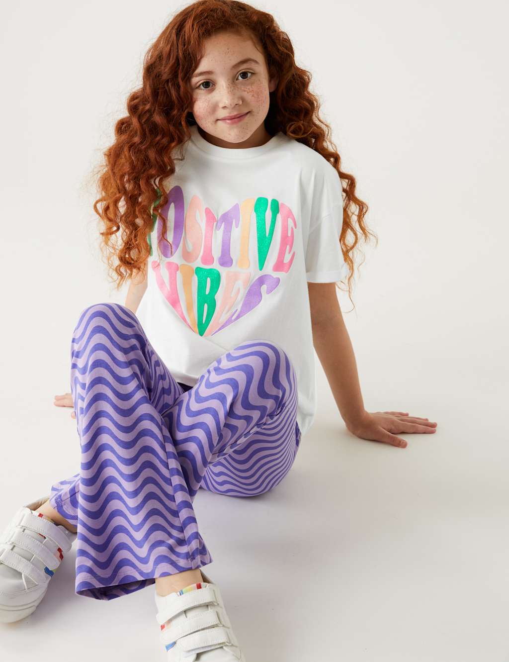 Pure Cotton Positive Vibes Slogan T-Shirt (6-16 Yrs) image 1