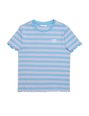 

Girls M&S Collection Cotton Rich Wide Stripe Ribbed T-Shirt (6-16 Yrs) - Blue Mix, Blue Mix