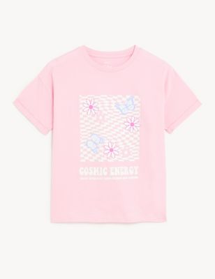 Pure Cotton Cosmic Energy Slogan T-Shirt