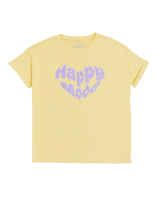 

Girls M&S Collection Pure Cotton Happy Mood Slogan T-Shirt (6-16 Yrs) - Yellow, Yellow