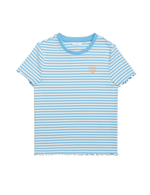 

Girls M&S Collection Cotton Rich Fine Stripe Ribbed T-Shirt (6-16 Yrs) - Blue Mix, Blue Mix