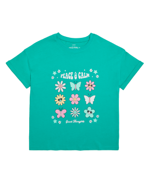 

Girls M&S Collection Pure Cotton Peace & Calm T-Shirt (6-16 Yrs) - Green, Green