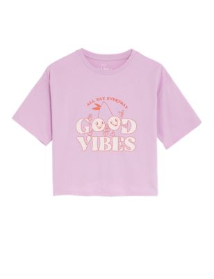 

Girls M&S Collection Pure Cotton Good Vibes Slogan T-Shirt (6 -16 Yrs) - Pink, Pink