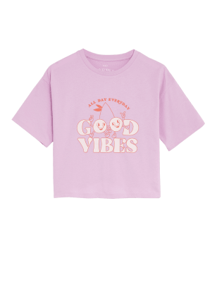 

Girls M&S Collection Pure Cotton Good Vibes Slogan T-Shirt (6 -16 Yrs) - Pink, Pink