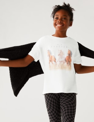 

M&S Collection Camiseta 100% algodón con diseño de caballo (6-16 años) - White, White