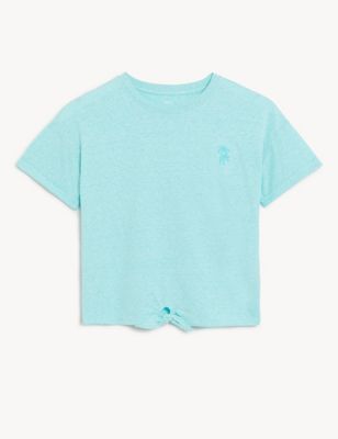 Cotton Blend Tie Front T Shirt (6-16 Yrs)