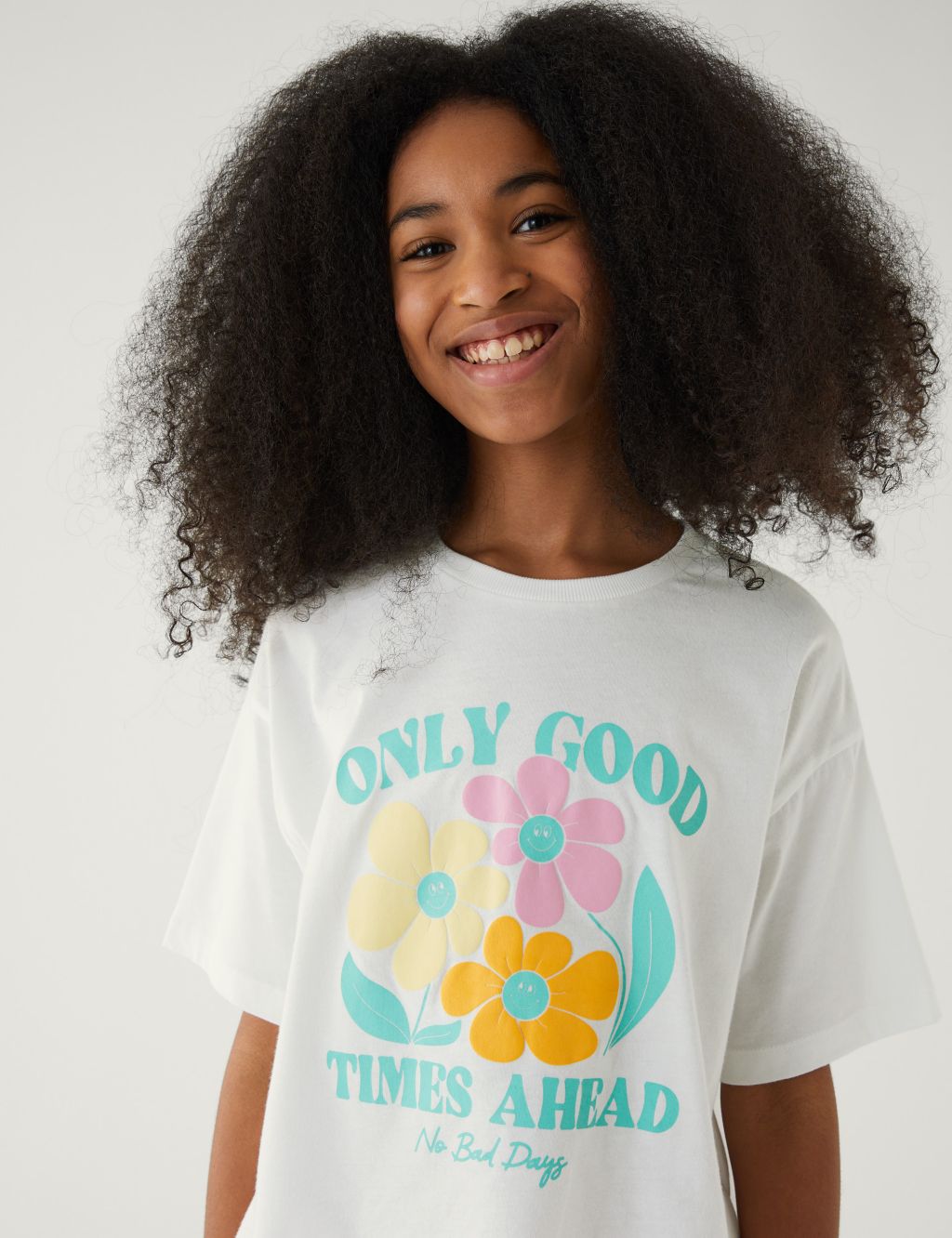 Pure Cotton Floral Slogan T-Shirt (6-16 Yrs) image 1