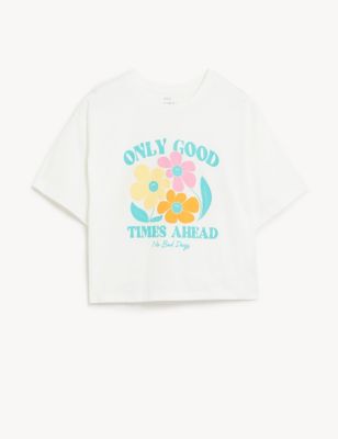 Pure Cotton Floral Slogan T-Shirt (6-16 Yrs)
