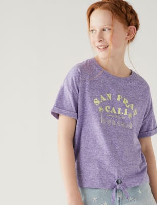 

Girls Cotton Blend California Slogan T-Shirt (6-16 Yrs) - Purple, Purple