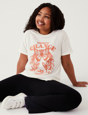 

M&S Collection T-Shirt aus reiner Baumwolle mit Schmetterlingsmotiv (6-16 Jahre) - Ivory, Ivory