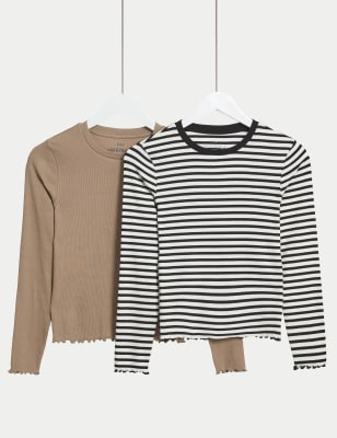 

Girls M&S Collection 2pk Cotton Rich Striped & Plain Ribbed Tops (6-16 Yrs) - Ivory Mix, Ivory Mix