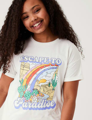 

M&S Collection Camiseta 100% algodón con diseño de arco iris (6-16 años) - Ivory, Ivory