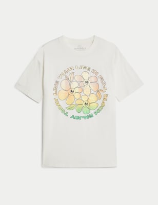 Pure Cotton Floral Graphic T-Shirt (6-16 Yrs)