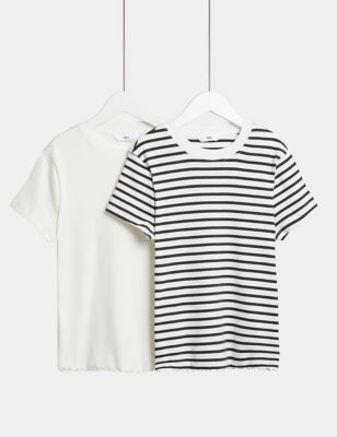 2pk Cotton Rich Striped & Ribbed T-Shirts (6-16 Yrs)