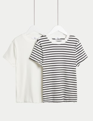 2pk Cotton Rich Striped & Ribbed T-Shirts (6-16 Yrs) - NZ