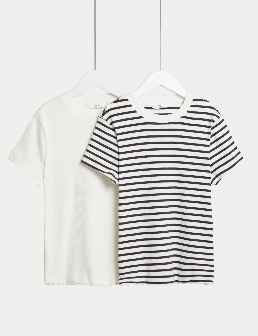2pk Cotton Rich Striped & Ribbed T-Shirts (6-16 Yrs) image 1