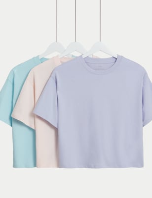

M&S Collection 3er-Pack T-Shirts mit hohem Baumwollanteil (6-16 J.) - Lilac Mix, Lilac Mix