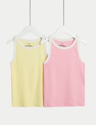 2pk Cotton Rich Ribbed Vest Tops (6-16 Yrs)