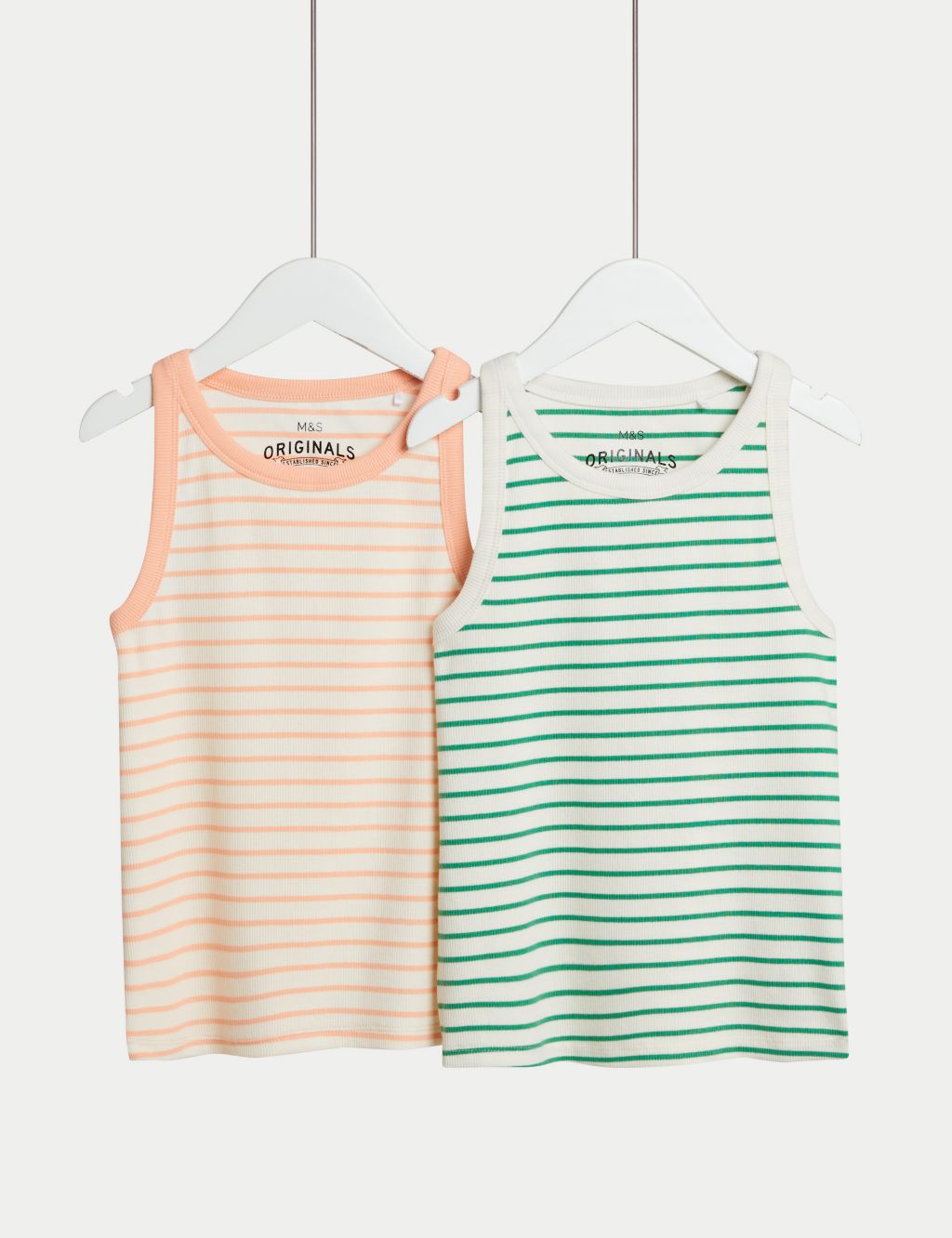 2pk Cotton Rich Ribbed Vest Tops (6-16 Yrs)