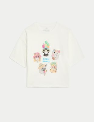 M&S Girls Pure Cotton Cat T-Shirt (6-16 Yrs) - 6-7 Y - Ivory, Ivory
